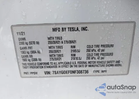 2022 Tesla Model Y Performance Dual Motor All-Wheel Drive из США, поврежденный, VIN 7SAYGDEF0NF308736